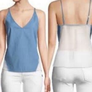 J Brand Chambray Denim Front Sheer Back Wishful Camisole Tank Top, XS